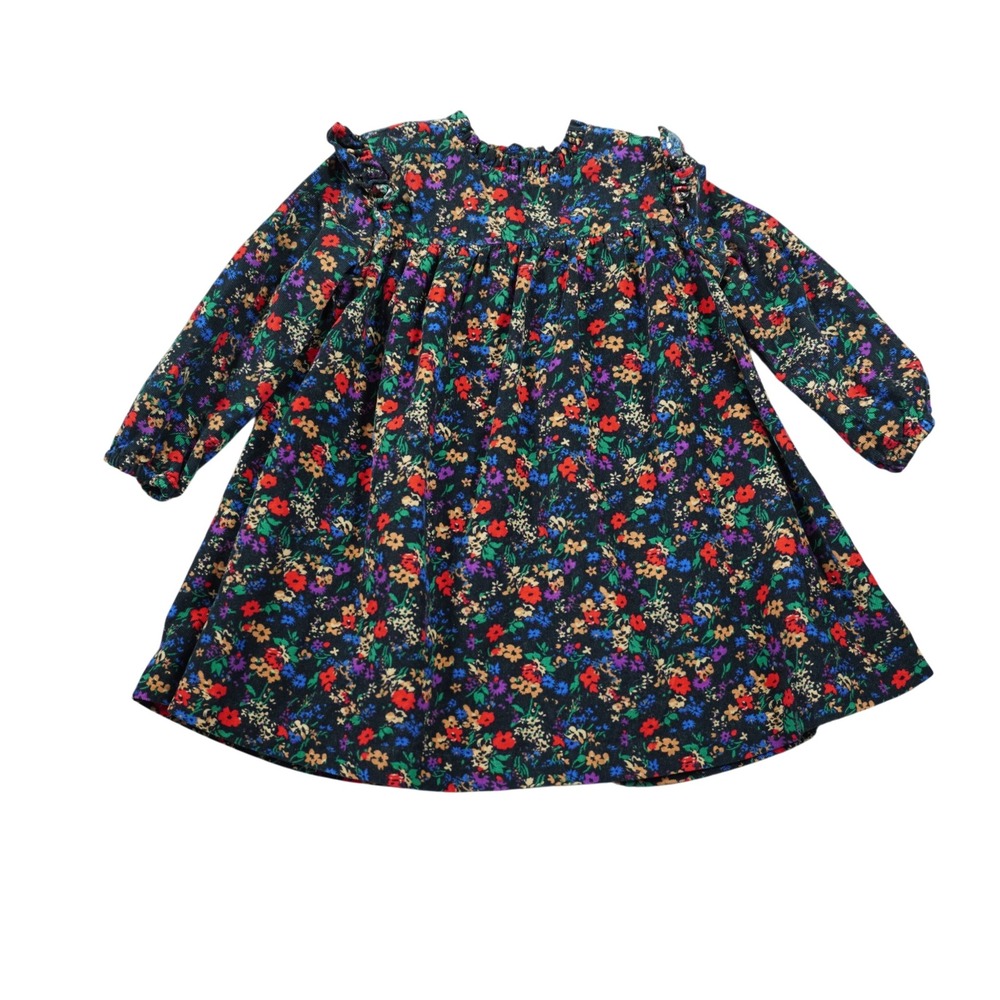 Baby Gap 3T Girls Floral Corduroy Dress Colorful Ruffle Cottagecore 100% Cotton